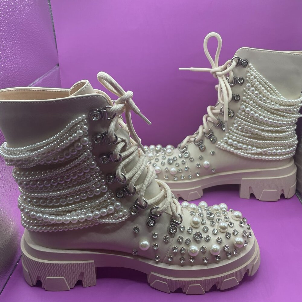 AZALEA WANG PEARL COMBAT BOOTS (7.5) - Picture 9 of 12